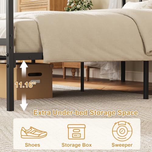 Full Canopy Bed Frame with Storage Headboard Minimalist Style 4 Posters Bed, view 6