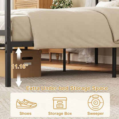 Full Canopy Bed Frame with Storage Headboard Minimalist Style 4 Posters Bed, view 6