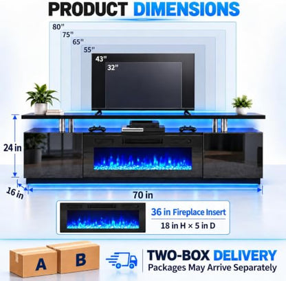 70 Inch Electric Fireplace TV Stand, Entertainment Center, view 3