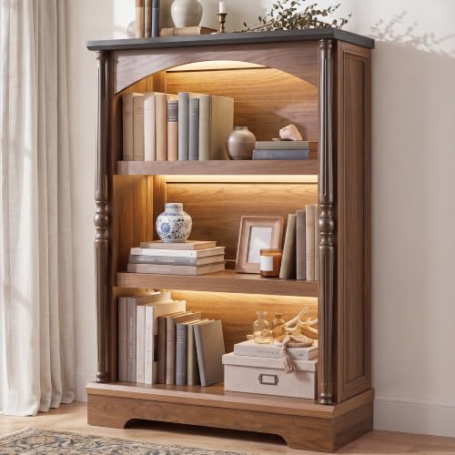 3-Tier Arched Bookcase with LED Lights,Farmhouse Bookshelf, view 2