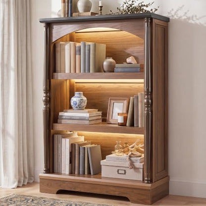 3-Tier Arched Bookcase with LED Lights,Farmhouse Bookshelf, view 2