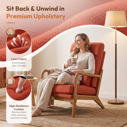 Bonnlo High Back Linen Burnt Orange Mid Century Modern Accent Chair, view 5