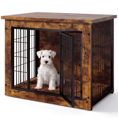 3-in-1 Wooden Dog Crate Furniture, Side Table & Kennel with Cushion, view 2