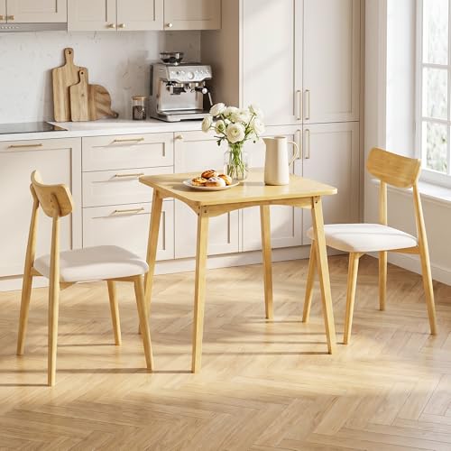 Bamboo Dining Table, Small Kitchen Table for 2, 27.6" Square Dining Tables for Small Space, Easy Assembly, Dinner Table for Dining Room, Living Room, Kitchen, Office(Natural)