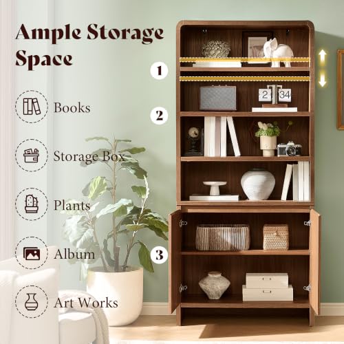 71" Modern Bookcase Set of 2 with Storage Cabinets, Brown, view 4