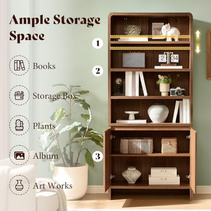 71" Modern Bookcase Set of 2 with Storage Cabinets, Brown, view 4