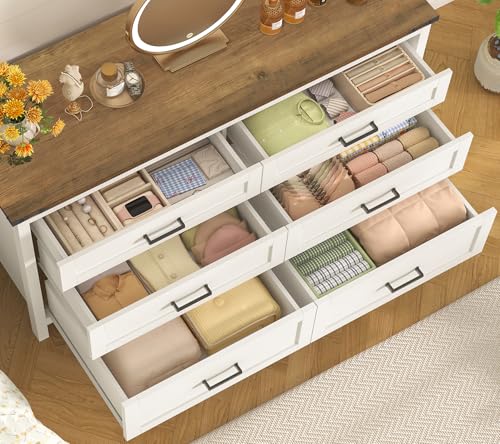 47.2" Dresser for Bedroom, White 6 Drawer Dresser with Metal Handles, view 5