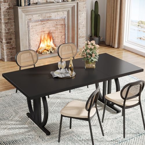 Modern Dining Table for 4-6 People, 63" Large Rectangular Kitchen Table with Geometric Legs, Unique Dinner Table Kitchen & Dining Room Furniture