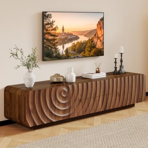 71" Mid Century Modern TV Stand, Walnut Entertainment Center, view 3