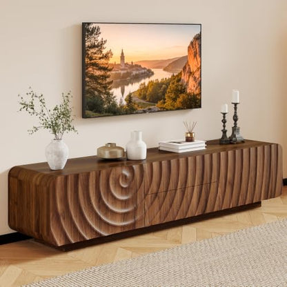 71" Mid Century Modern TV Stand, Walnut Entertainment Center, view 3