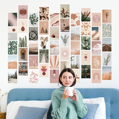 Boho Wall Collage Kit for Teen Girls, Cute Room Decor, Aesthetic Wall Decor Pictures, Boho Wall Art Prints Bedroom Decor, Posters for Room Aesthetic, Dorm Collage Photos 50 Set 4x6 inch