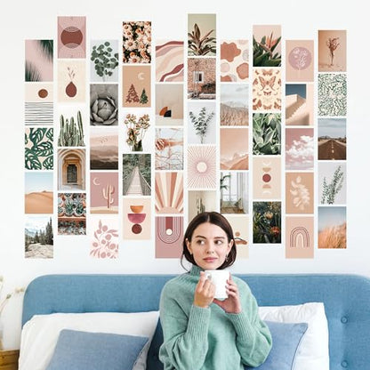 Boho Wall Collage Kit for Teen Girls, Cute Room Decor, Aesthetic Wall Decor Pictures, Boho Wall Art Prints Bedroom Decor, Posters for Room Aesthetic, Dorm Collage Photos 50 Set 4x6 inch