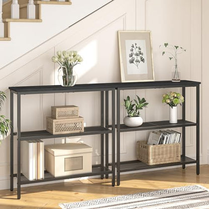 29.5" Narrow Console Table, 3 Tier Entryway Table with Shelves, Thin Sofa Table, Behind Couch Table, Display Side Table, for Hallway, Entrance, Living Room, Black BB73XG01