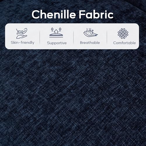 Chenille Swivel Accent Chair, Living Room Chairs, No Assembly Upholstered Armchair, 360°Rotating Barrel Chair for Bedroom, Apartment & Reading Nook (1, Dark Blue)