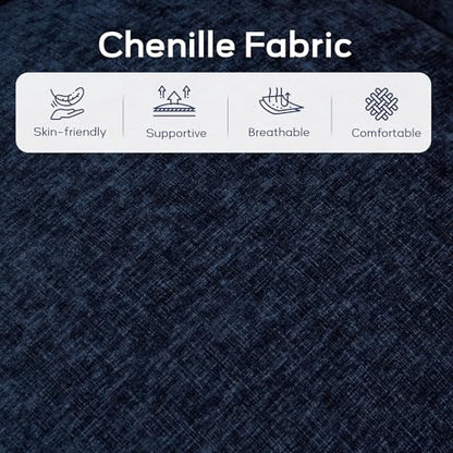 Chenille Swivel Accent Chair, Living Room Chairs, No Assembly Upholstered Armchair, 360°Rotating Barrel Chair for Bedroom, Apartment & Reading Nook (1, Dark Blue)