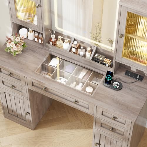 Vanity Desk with LED Mirror & 3 Color Modes, view 8