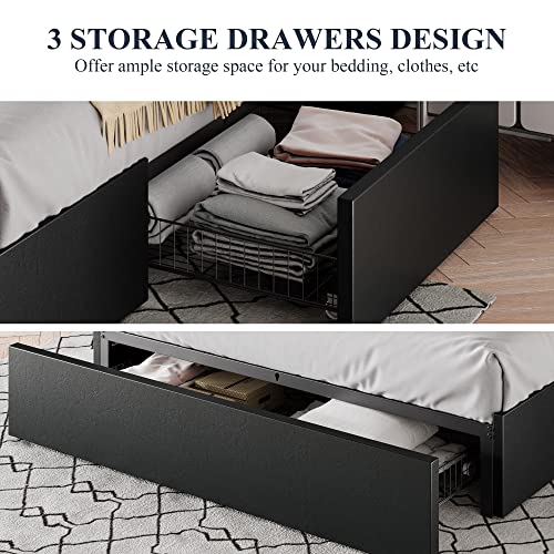 Black Platform Bed with Drawers, view 6