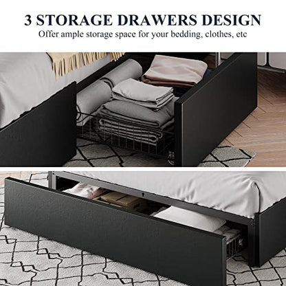 Black Platform Bed with Drawers, view 6