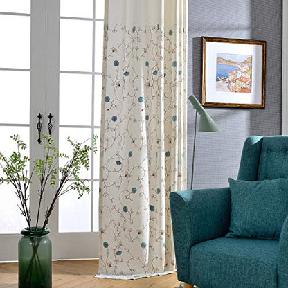 Floral Embroidered Grommet Curtains for Bedroom, 2 Panels, 52 x 63