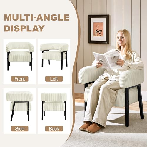Yaheetech Accent Chair Set of 2 with Pocket Coiled Seat, Corduroy Living Room Barrel Chair Comfy Modern Sofa Armchair for Small Space Bedroom Reading, Beige