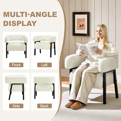 Yaheetech Accent Chair Set of 2 with Pocket Coiled Seat, Corduroy Living Room Barrel Chair Comfy Modern Sofa Armchair for Small Space Bedroom Reading, Beige