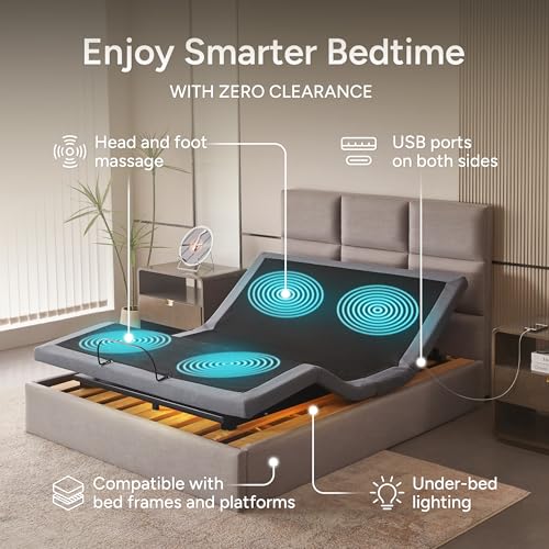 Smart Adjustable Bed Base with Electric Dual Massage, USB, Zero Gravity, view 5