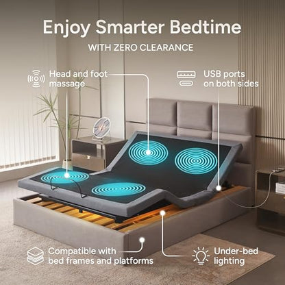 Smart Adjustable Bed Base with Electric Dual Massage, USB, Zero Gravity, view 5