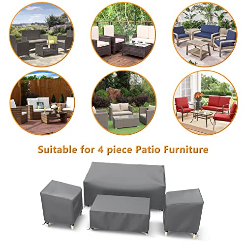 Outdoor Waterproof Patio Furniture Covers 4-Piece Set for Chairs, Loveseat and Coffee Table, Grey