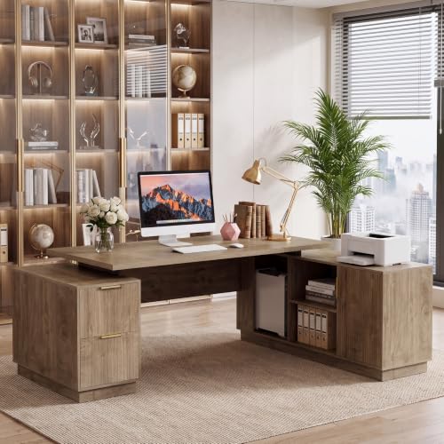 80" L-Shaped Executive Desk, Large Home Office Computer Desk with Drawers, view 4