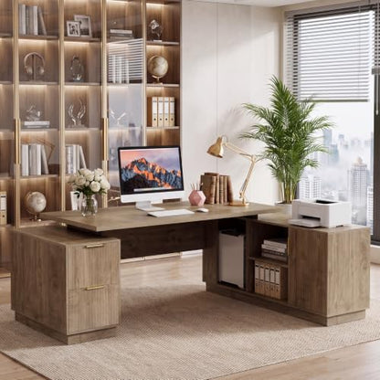 80" L-Shaped Executive Desk, Large Home Office Computer Desk with Drawers, view 4