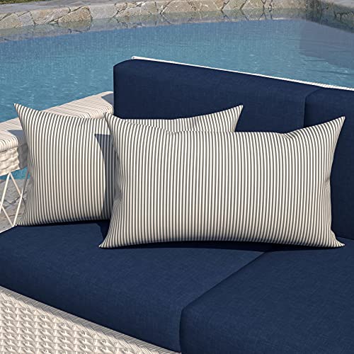 Outdoor/Indoor Lumbar Pillow Covers ONLY Patio Decorative Lumbar Pillow Cases Fade Resistant Cushion Cases for Outdoor Home Patio Furniture, 12” x 20” Pack of 2 - Stripe Grey