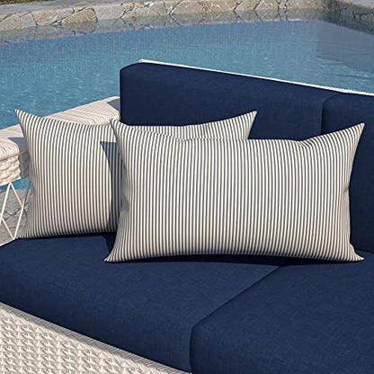 Outdoor/Indoor Lumbar Pillow Covers ONLY Patio Decorative Lumbar Pillow Cases Fade Resistant Cushion Cases for Outdoor Home Patio Furniture, 12” x 20” Pack of 2 - Stripe Grey