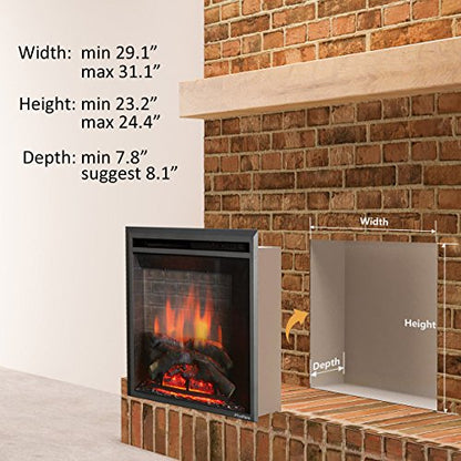 Western Electric Fireplace Insert with Fire Crackling Sound, Remote Control, 750/1500W, Black, 29 59/64 Inches Wide, 23 3/16 Inches High
