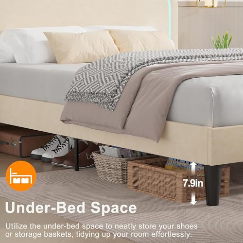 Queen Size Bed Frame, Beige, view 7