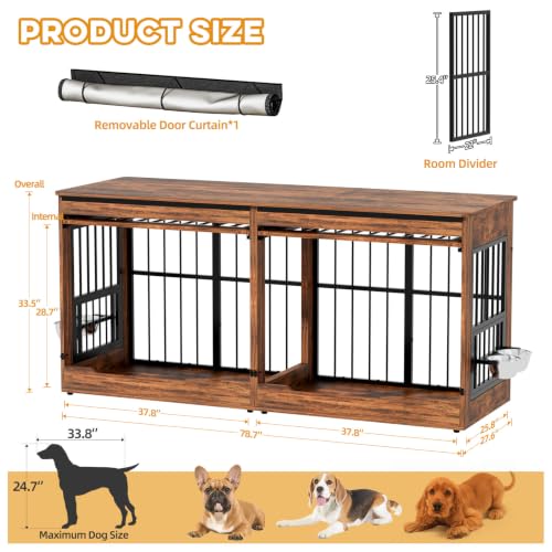Double Dog Crate Furniture, Indoor Dog Kennel Vintage Brown, view 4