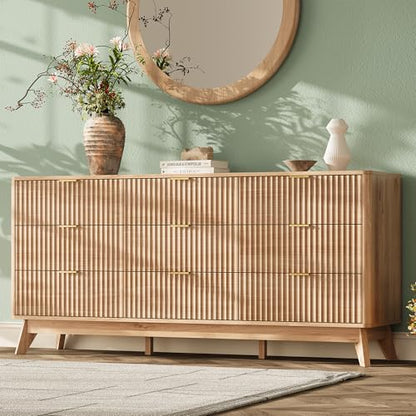 63" Wide Fluted 9 Drawers Dresser for Bedroom,Curved Edge,Oak, view 2