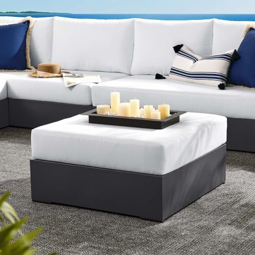Tahoe Aluminum Ottoman in Gray White with Weather-Resistant Cushion-Ideal as Outdoor Footstool, Patio or Sunroom Furniture