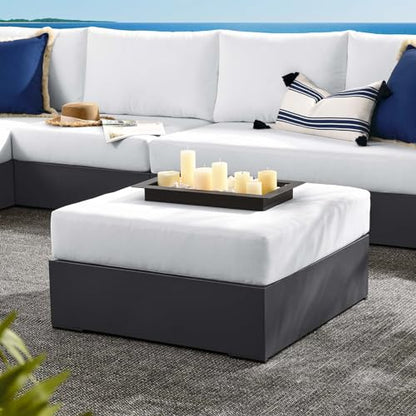 Tahoe Aluminum Ottoman in Gray White with Weather-Resistant Cushion-Ideal as Outdoor Footstool, Patio or Sunroom Furniture