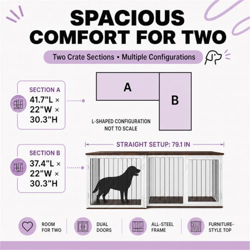 79.1 in L-Shaped Double Dog Crate Furniture for 2 Dogs, White, view 8