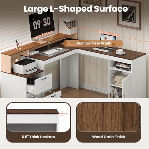 63" Farmhouse L Shaped Executive Desk, view 8
