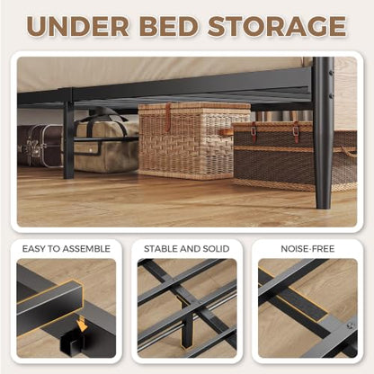 Natural Rattan Queen Bed Frame with Wooden Headboard, view 7