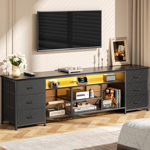 71 Inch LED TV Stand, Entertainment Center, Black, view 7