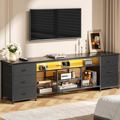 71 Inch LED TV Stand, Entertainment Center, Black, view 7