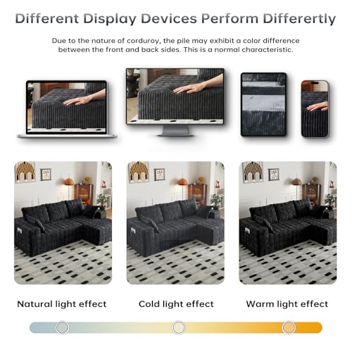 Cloud Boneless Sectional Couches with Oversized Chaise for Living Room, Modular L Shaped Couch with Deep Seat, Memory Foam Compressed 3 Seater Sofa for Apartment