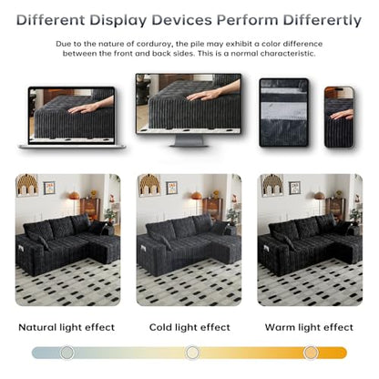 Cloud Boneless Sectional Couches with Oversized Chaise for Living Room, Modular L Shaped Couch with Deep Seat, Memory Foam Compressed 3 Seater Sofa for Apartment