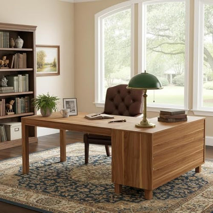 59" L Shaped Desk with File Cabinet, Executive Office Desk with Storage Shelves, view 4