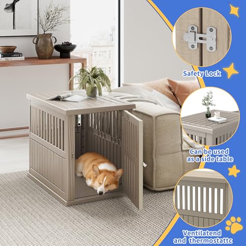 Dog House Resin Dog Crate Furniture, Light Brown, Medium, view 4