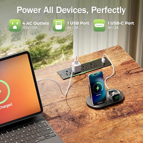 55.1 Inch Computer Office Desk with Power Outelts and USB-C Port, view 6
