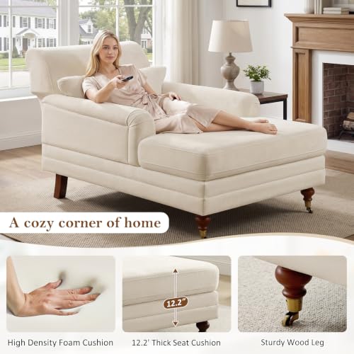 59.45'' Chaise Lounge Chair with Adjustable Backrest, Chenille Beige, view 5