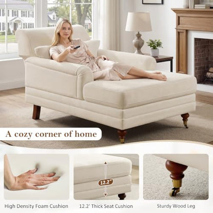 59.45'' Chaise Lounge Chair with Adjustable Backrest, Chenille Beige, view 5